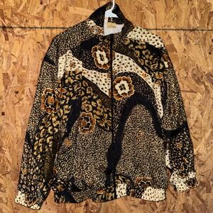 VTG Kaktus Retro Windbreaker Track Jacket Funky Leopard Animal Print Floral M